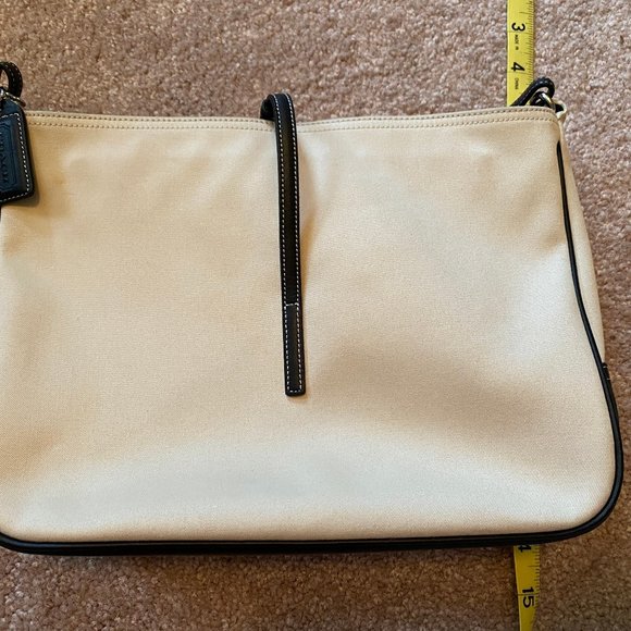 Coach Clip Lock Canvas & Black Leather Trim Shoulder Bag Handbag Vintage 7774 - Picture 4 of 9